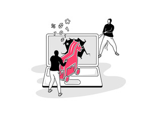 Fototapete - Illustration of trojan virus attack symbol with a laptop and two hackers. Easy to use for your website or presentation.