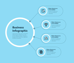 Fototapete - Simple concept for business diagram with four steps and place for your description - blue version. Flat infographic design template for website or presentation.