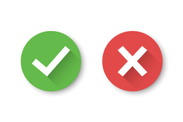 Poster - Set of check mark and cross icons with long shadow