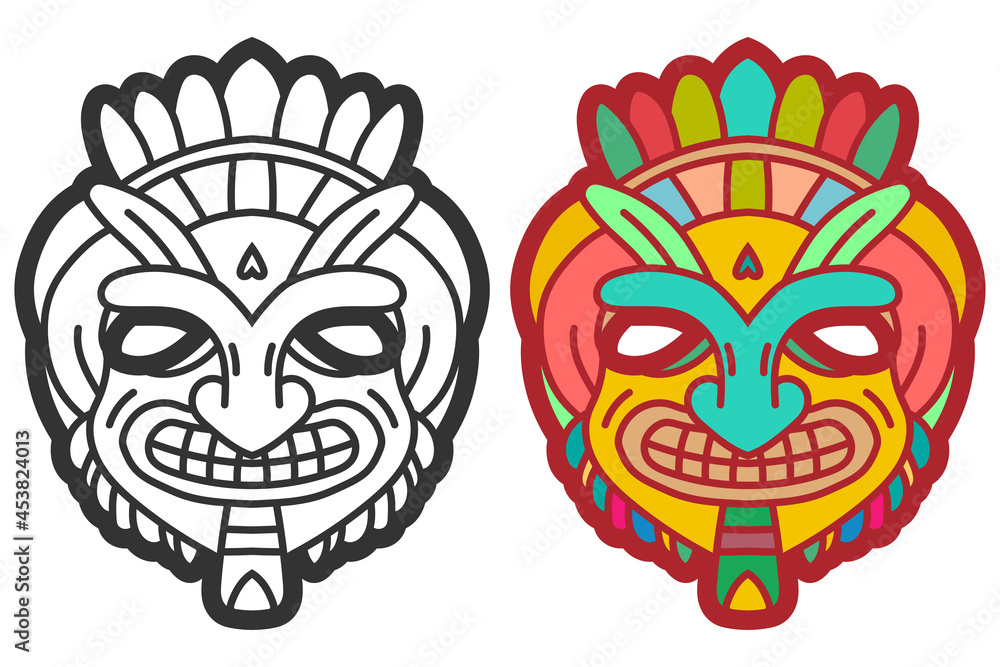 Aztec mask vector cartoon set isolated on a white background. Stock ...