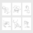 Vector set of hand drawn illustrations in one line art style with  new born baby, mother, father. Lineart Family portret 