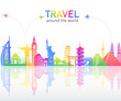 Colourful famous landmarks skyline on white background. Travel around the world. vector illustration in flat design. tourism and transport concept.