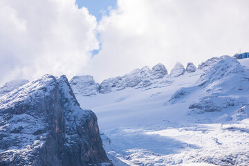 sunset in dolomites mountains, alps, northern italy
