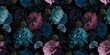 Leinwandbild Motiv Floral seamless pattern. Multicolored flowers peonies on a black background.