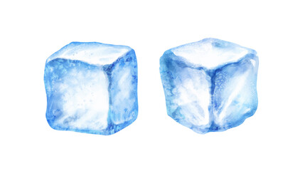 Watercolor isolated illustrations of ice cubes