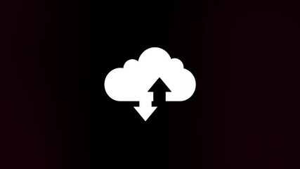 Fototapete - Cloud download and upload icon with glitch art effect. Retro futurism 80s 90s dynamic wave style. Video signal damage with tv noise and old screen interference. Loop 4k