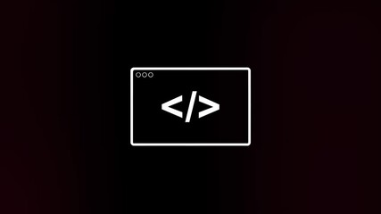 Fototapete - Code browser icon with glitch art effect. Retro futurism 80s 90s dynamic wave style. Video signal damage with tv noise and old screen interference. Loop 4k