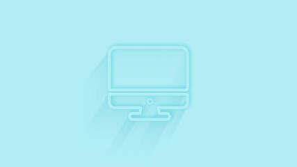 Leinwandbilder - Animated computer monitor icon with shadow on blue background. Neumorphism minimal style. Transparent background. 4K video motion graphic animation.