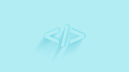 Fototapete - Animated coding code html programming language icon with shadow on blue background. Neumorphism minimal style. Transparent background. 4K video motion graphic animation.