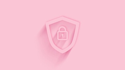 Aufkleber - Animated shield security with lock icon with shadow on pink background. Neumorphism minimal style. Transparent background. 4K video motion graphic animation.