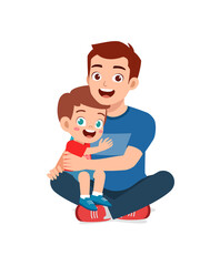 Sticker - young happy father hug cute little boy