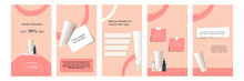 BOTANICALMinimal Modern Fashion And Beauty Social Media Story Or Stories Banner Collection Kit In Pink Color. Including Sale, Product Display, Tips Template Layout Design With Brush Line Elements