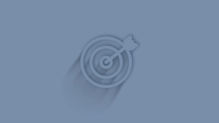 Leinwandbilder - Animated target with arrow icon with shadow on blue background. Neumorphism minimal style. Transparent background. 4K video motion graphic animation.