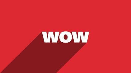 Aufkleber - WOW white letters with shadow moving banner animation on red background. 4K Video motion graphic animation.