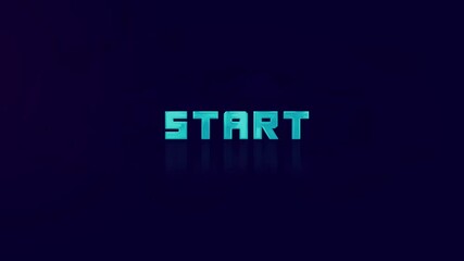 Poster - Animation of retro START text glitching on blue background. Old tv glitch interference screen. 4K Video motion graphic animation.