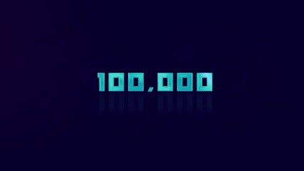 Leinwandbilder - Animation of retro 100K text glitching on blue background. Old tv glitch interference screen. 100000 subscribers. 100K followers. 4K Video motion graphic animation.