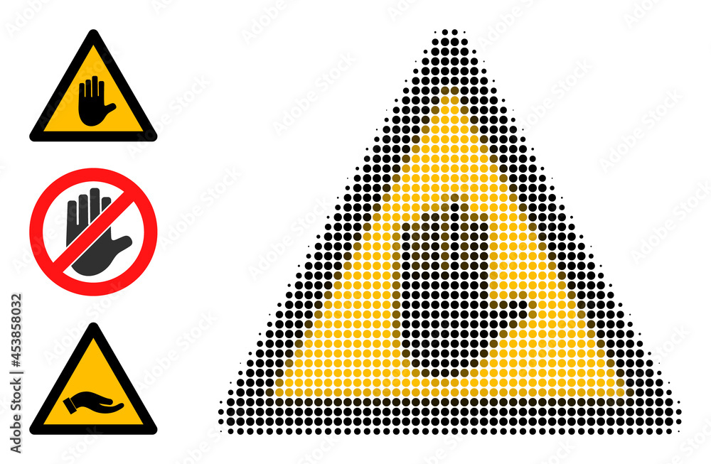 Halftone hand touch warning. Dotted hand touch warning designed with ...