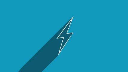 Aufkleber - White line lightning bolt icon with shadow isolated on blue background. Shadow reflection design. 4K video motion graphic animation.