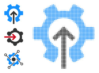 Wall Mural - Halftone gear integration. Dotted gear integration constructed with small round pixels. Vector illustration of gear integration icon on a white background. Halftone pattern contains round pixels.