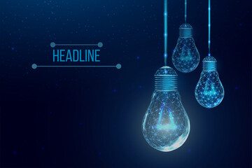 Wall Mural - wireframe polygonal lightbulbs. internet technology network, business idea concept with glowing low 