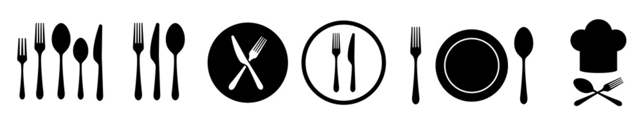 Fork knife and spoon set vector icons