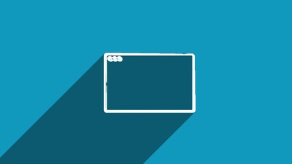 Poster - White line browser window icon with shadow isolated on blue background. Shadow reflection design. 4K video motion graphic animation.