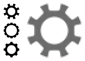 Wall Mural - Halftone gearwheel. Dotted gearwheel made with small circle elements. Vector illustration of gearwheel icon on a white background. Halftone pattern contains circle elements.