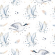 © kris_art - Seamless watercolor pattern nursery polar arctic animals watercolor collection set. snowy owl. reindeer. polar bear. fox. penguin, walrus. seal and oeca, hare whale