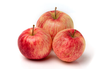 Wall Mural - Three colorful pink apples on a white background.