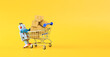 vintage classic robot and online shopping concept with shopping cart symbol