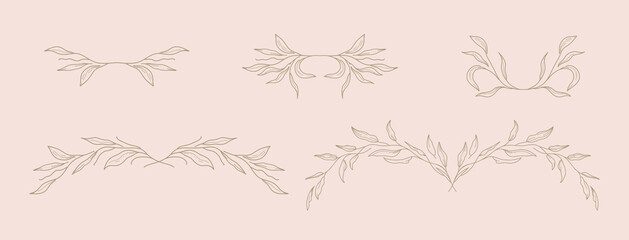 Wall Mural - Hand drawn floral dividers with branches  and leaves. Vector illustration