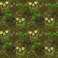 Skull Head Camo Pattern Seamless Vector Illustration. Tile Repetition Texture Wallpaper Background Design.