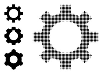 Canvas Print - Halftone cog. Dotted cog made with small circle points. Vector illustration of cog icon on a white background. Halftone array contains circle points.