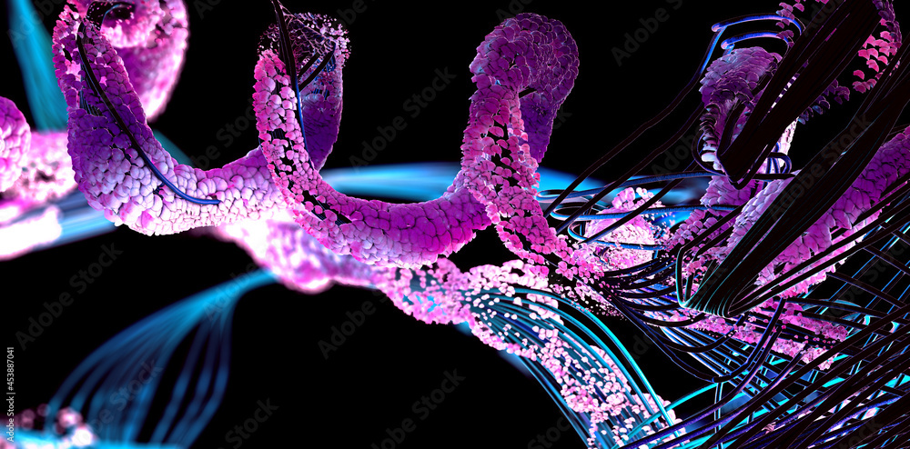 Chain of amino acid or bio molecules called protein - 3d illustration ...