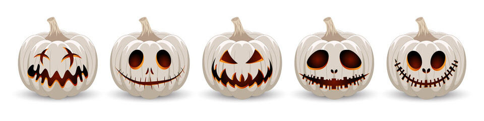 Canvas Print - Set pumpkin on white background. The main symbol of the Happy Halloween holiday. White pumpkin with smile for your design for the holiday Halloween.