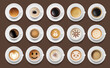 © ONYXprj - Coffee drinks. Espresso foam top view cappuccino americano different drinks decent vector isolated realistic illustrations set