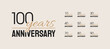 Set of anniversary icons. Decades logotype celebration. 10, 20, 30, 40, 50, 60, 70, 80, 90, 100. Vector illustration