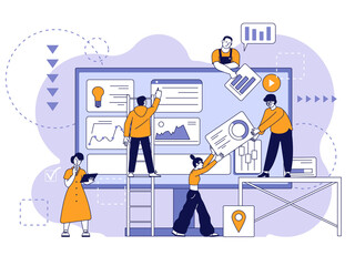 Web app developers. Development team, software website programming. Usability digital design, develop technology content recent vector concept