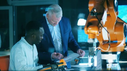 Wall Mural - african-american engineer and his colleague are researching robots