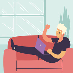 Sticker - freelance working on sofa