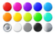 © fim.design - Color pin badges. Glossy round button, pinned badge vector mockup set