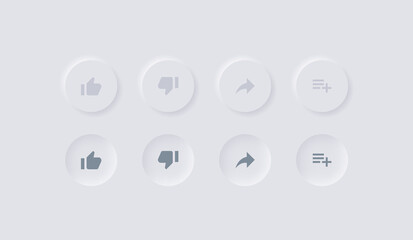 Aufkleber - like dislike share save icon - thumbs up and down with white neumorphism buttons - youtube icons in circle neumorphic button- notification reaction icons for apps and website ui ux design interface