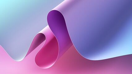 Wall Mural - 3d render, abstract background with paper waves, modern wallpaper with pink blue violet blue wavy folds