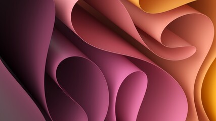 Wall Mural - 3d render. Abstract modern gradient background with paper scrolls, curvy ribbon edge, folded wallpaper
