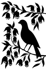 Poster - Black silhouette of a bird on a branch on a white background