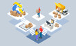 © Golden Sikorka - Global logistics network isometric illustration. Isometric Logistics and Delivery concept. Delivery home and office. City logistics. Warehouse, truck, forklift, courier. On-time delivery