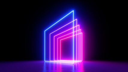 Wall Mural - 3d render. abstract neon geometric background with pink and blue lines glowing in ultraviolet spectr
