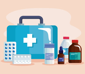 Canvas Print - medical kit and medicine icons