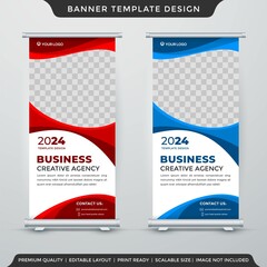 business roll up banner template layout with abstract style use for commercial board and exhibition ads