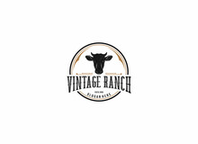 Vintage Ranch Logo Template With Farm Animal Head Illustration